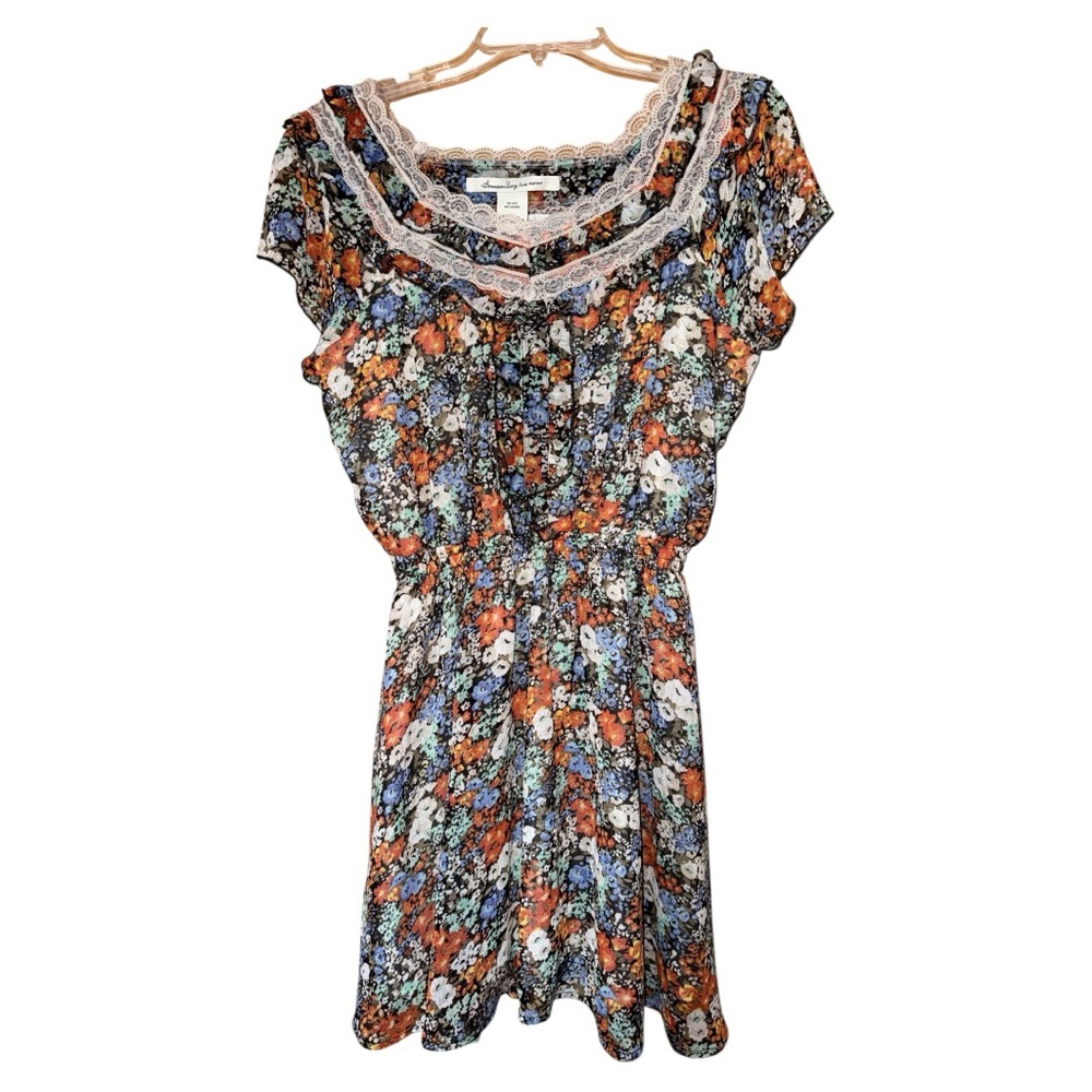 American Rag Cie Floral Mini Dress Flutter Sleeves‎ Lace A Line Medium Y2K